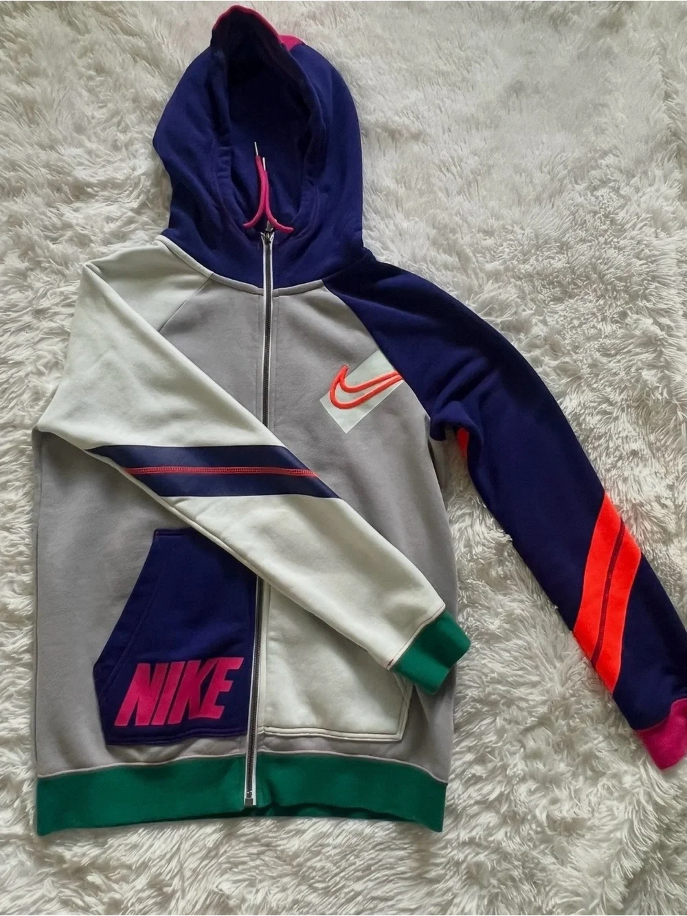 Nike Kids Colorblock Zip Hoodie in Gray, Navy & Pink Accents